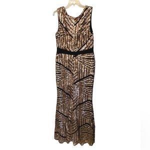 CINDY Gorgeous Womens Rose-Gold Sequin Sheath Formal Long Dress XL